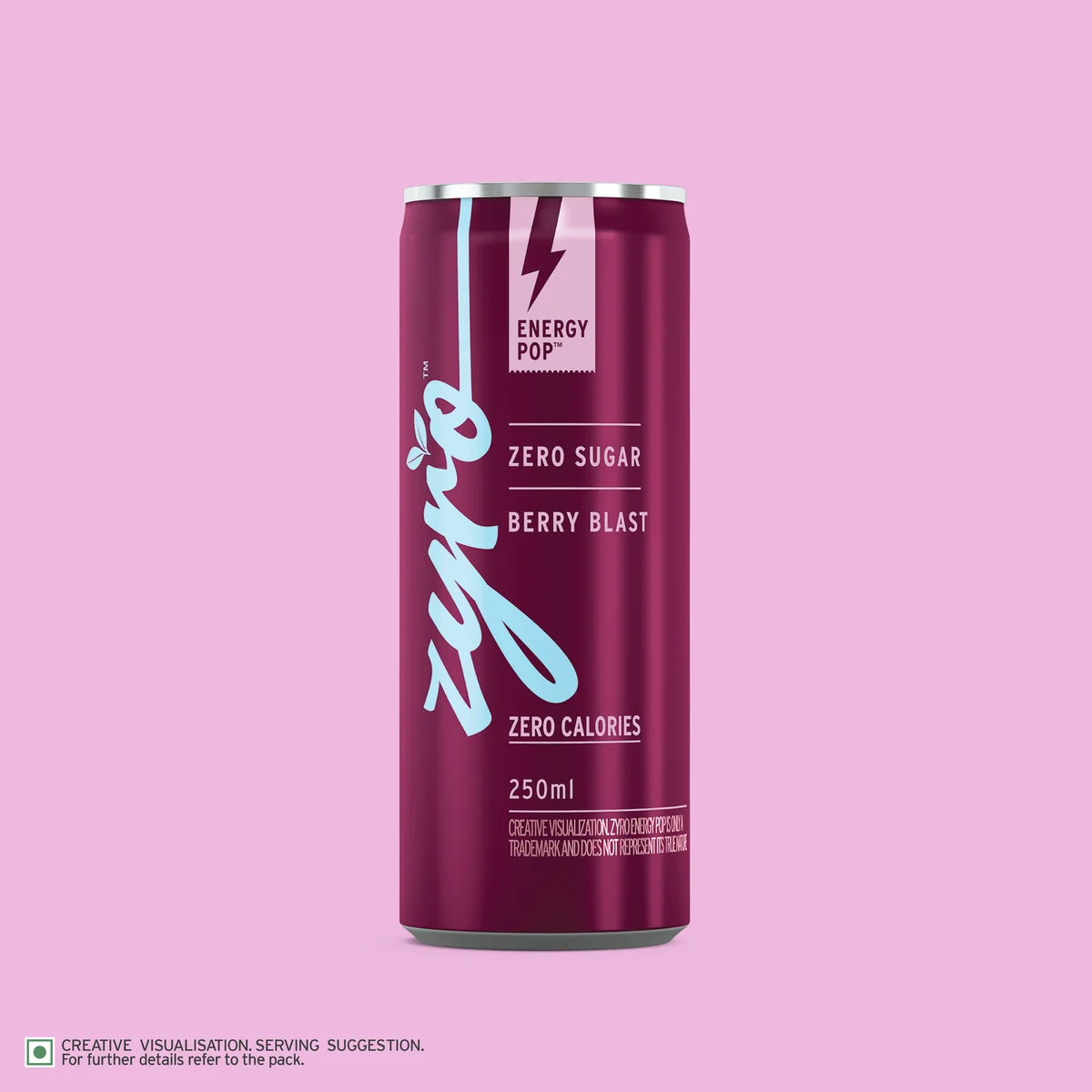 The brand's flat pack shot of the berry energy can, alone on a plain colour ground.