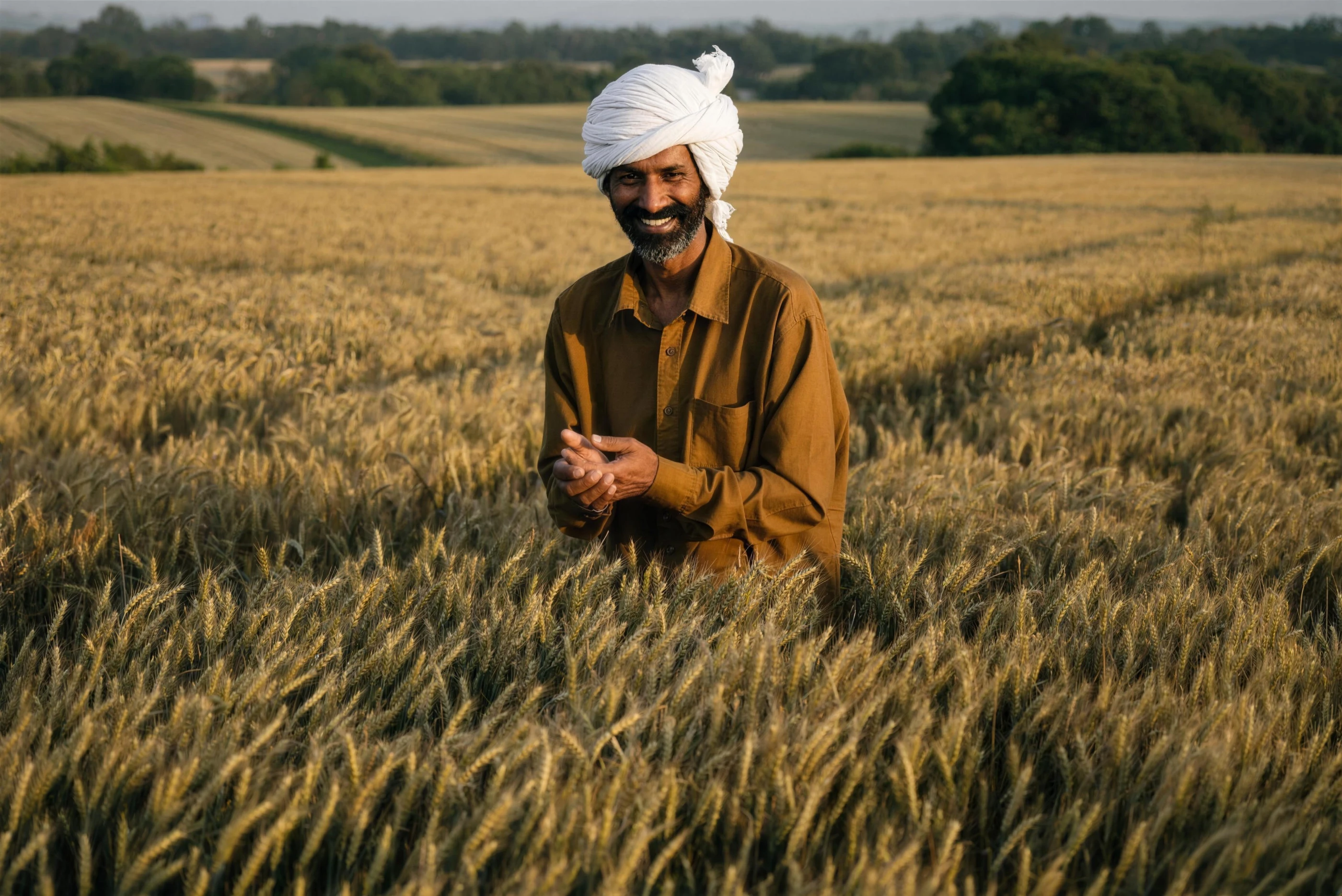 Farmer in a wheat field, upscaled