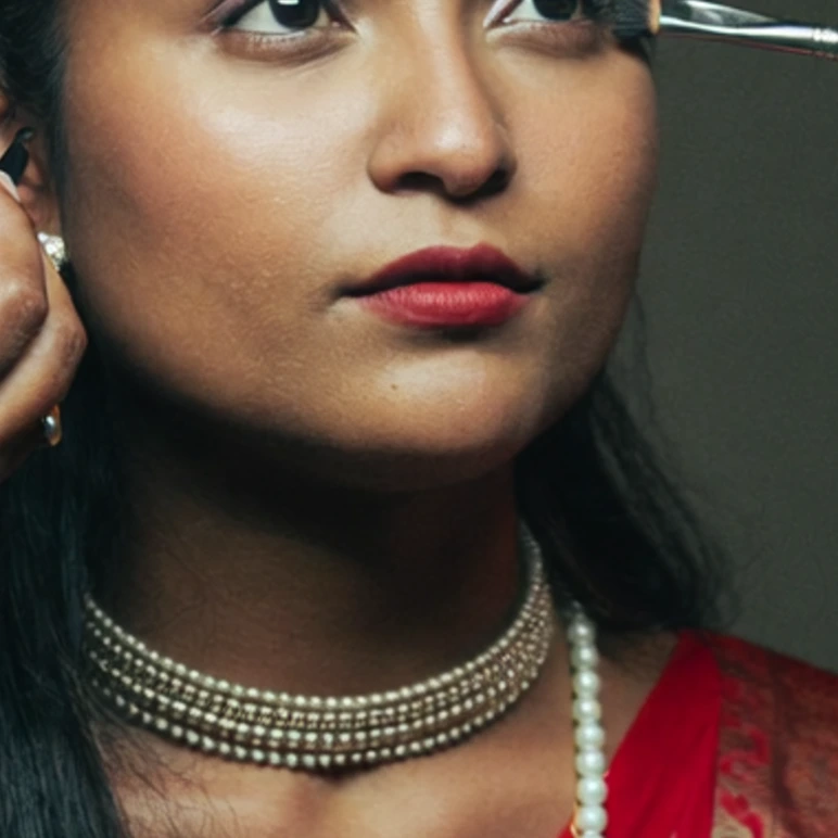 A bride, close on the lips and the pearl necklace, as generated